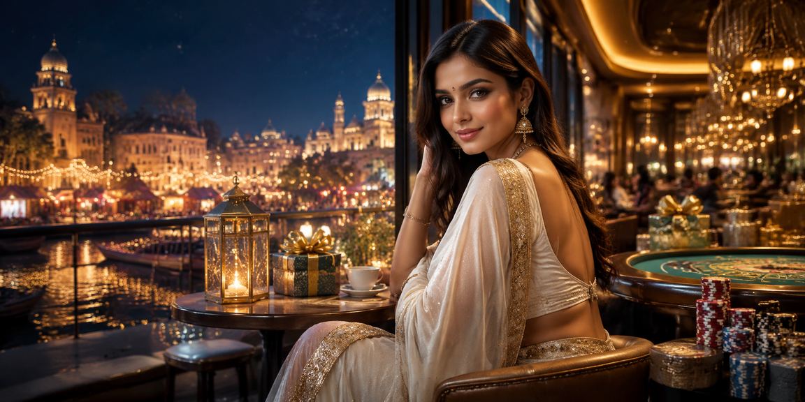 Traditional Indian woman with casino cashback bonus celebration