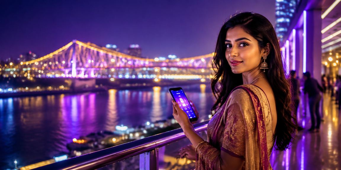 Neon-lit Howrah Bridge representing Kolkata nightlife and casino gaming culture